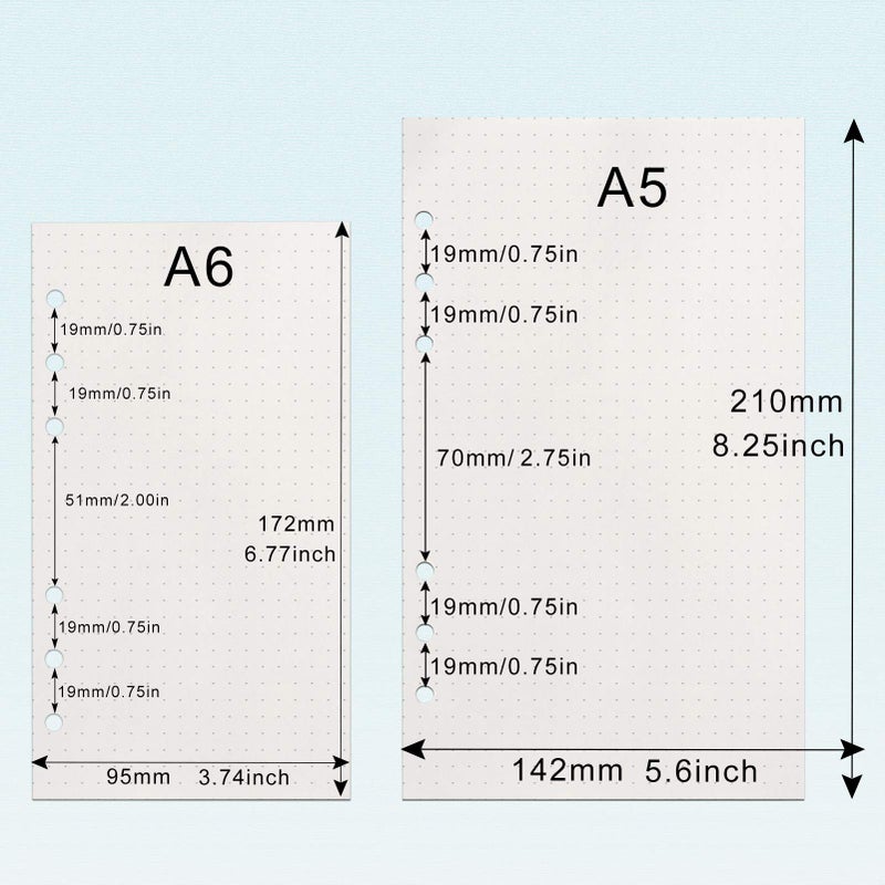 Toplive A6 Refill Paper, [3 Pack] Toplive 100GSM Thick Refillable Paper 6 Hole Filler Inserts Loose Leaf Paper 135 Sheets (270 Pages) for 6 Ring Binder Journal Notebook-Dotted Paper - Image 2